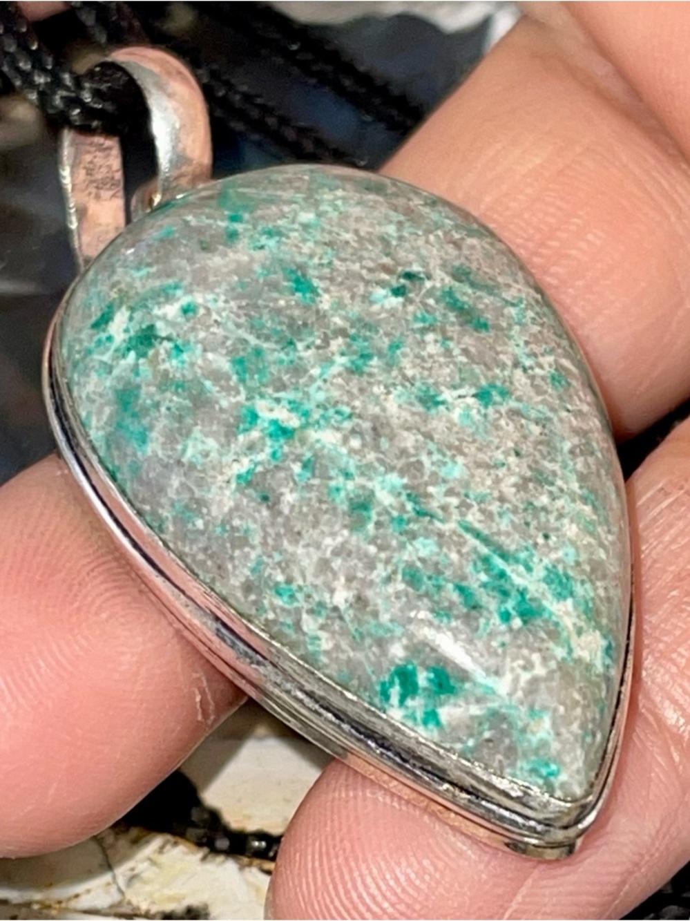 Chrysocolla in Quartz Pendant  2 1/4” - Stone of Calming